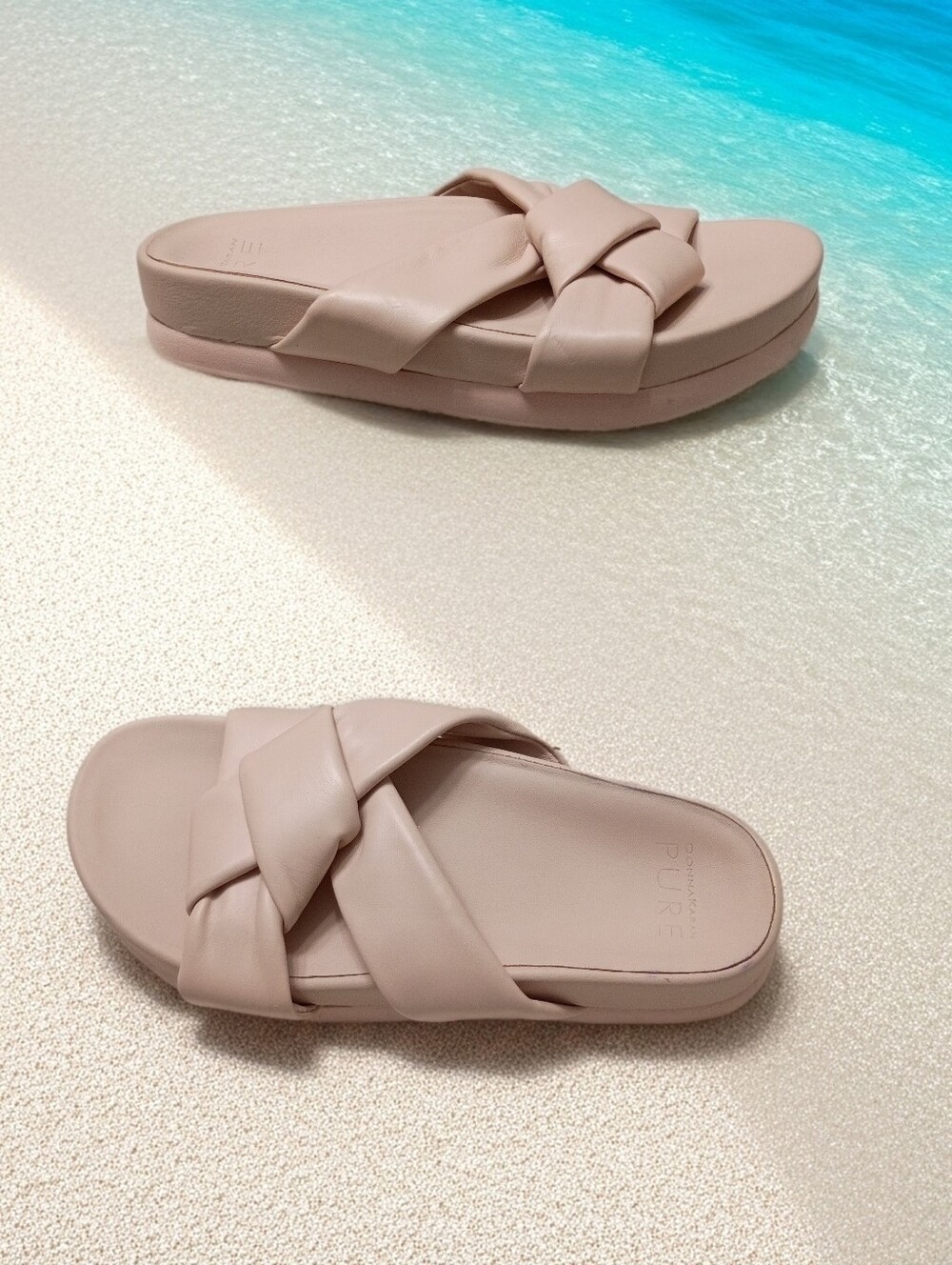 Donna Karan Pure Women's Leather Knotted Slide Sandals in Blush Pink